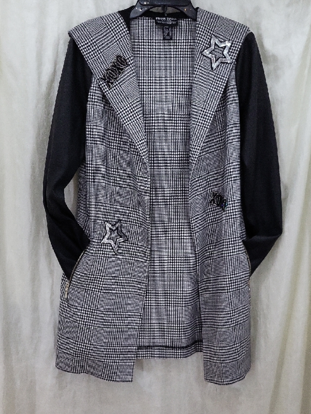 Frank Lyman Design Houndstooth Longline Blazer with Star Patches Sz 8 - Picture 8 of 15